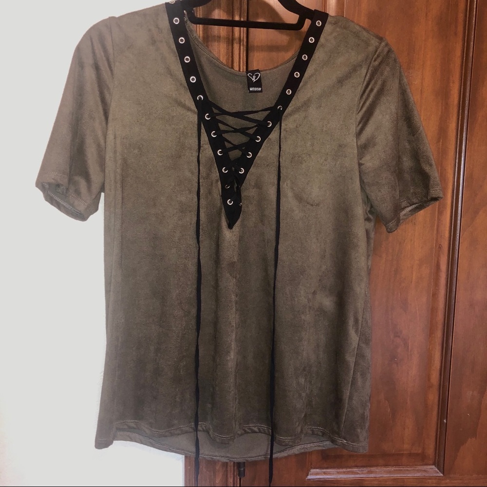 Green Suede Lace up Top Windsor Size Large